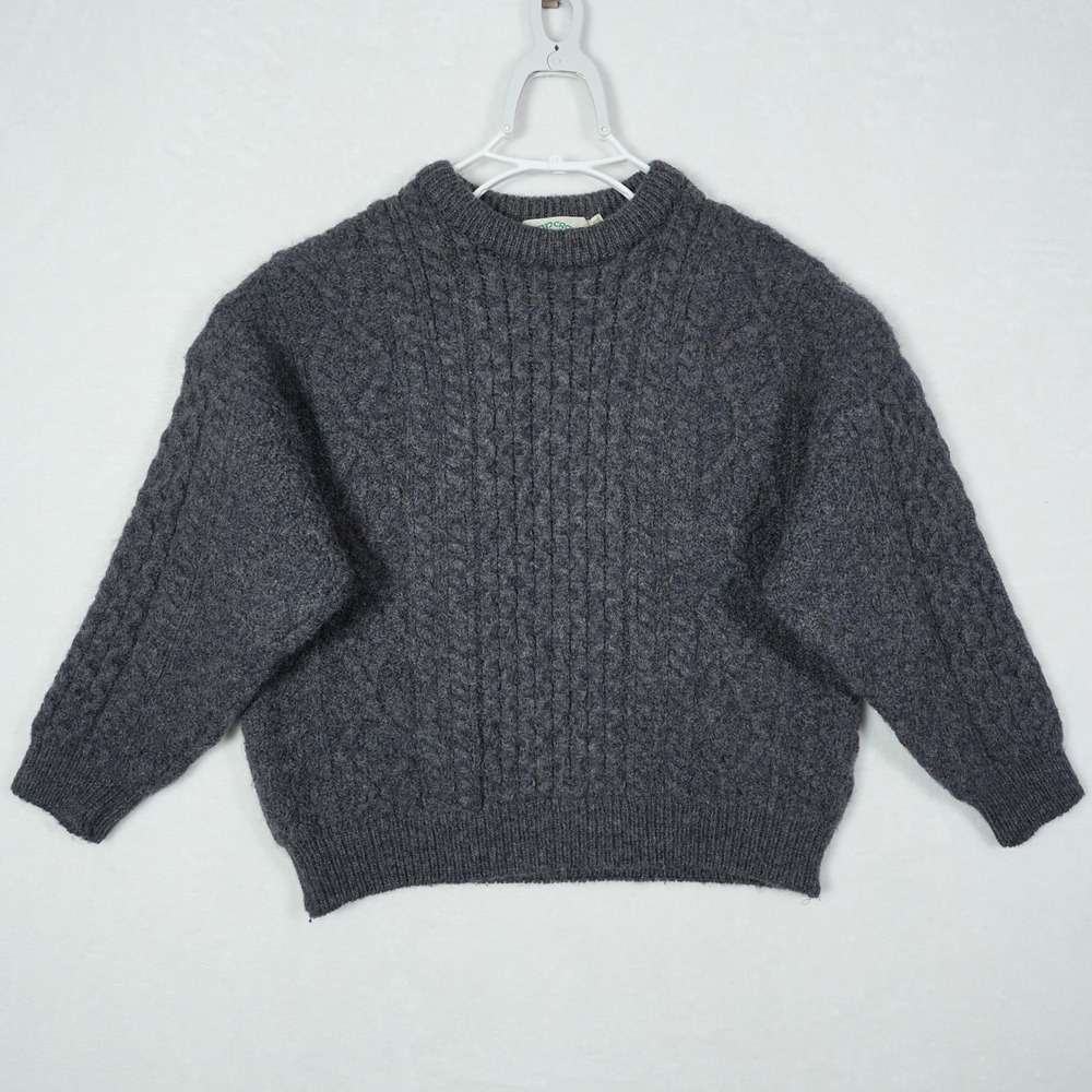 Aran Crafts Ireland Womens XXL Charcoal Grey 100% Wool Cable Knit Sweater